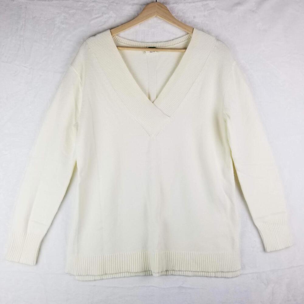 Anthropologie V-Neck Sweater Small Cream Ultra Soft Cozy Academia Preppy - Picture 8 of 8